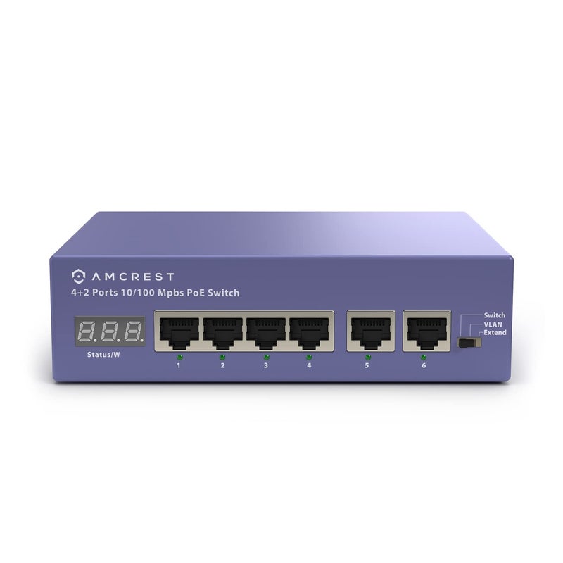 Amcrest 6-Port POE+ Power Over Ethernet Switch with Metal Housing, 4-Ports POE+ 802.3at 65W - Image 1